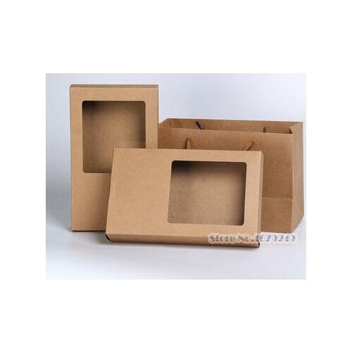 27.5*16.5*5.8cm kraft paper box with clear window, Clothing scarf T-shirt Packing box. Tea biscuits box 100pcs/lot