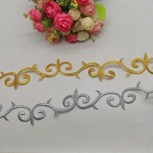 3D Flower Embroidered Lace Iron on Ribbon Braid Trims Gold and Silver 4cm
