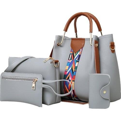 Handbags fashion bags for women 2019 new elegant 4Pcs Women Printing Retro Pattern Handbag Shoulder Bag+Card Package