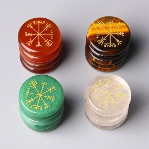 5Pcs/Set Round Natural Stone Divination Runes Symbols Crystal Quartzs Healing Reiki Agates Fengshui Tarot Meditation Gift Decor