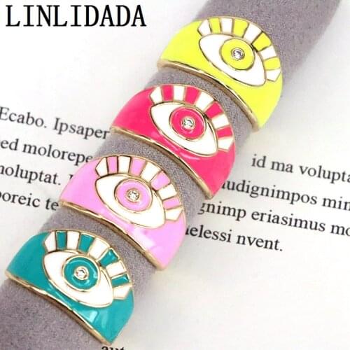 5Pcs Colorful Enamel Women Rings Eye Ethnic Vintage Ring Crystal Adjustable Jewelry for Female Party New Jewelry