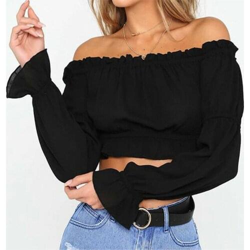 Fashion Womens Casual Off Shoulder Tank Top Blouse Ladies Summer Sexy Puff Sleeve Crop Tops Elegant Short Shirt