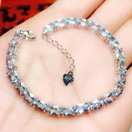 Natural real sky blue topaz chain bracelet 925 sterling silver 0.6ct*24pcs 4*6mm gemstone Fine jewelry For men women X216179