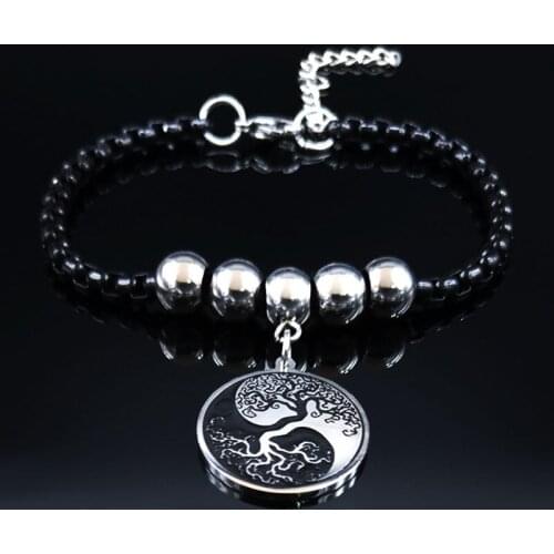 2021 Tree of Life Stainless Steel Bacelet Charm for Women Black Color Bracelet Jewelry joyeria acero inoxidable joyeria B18493