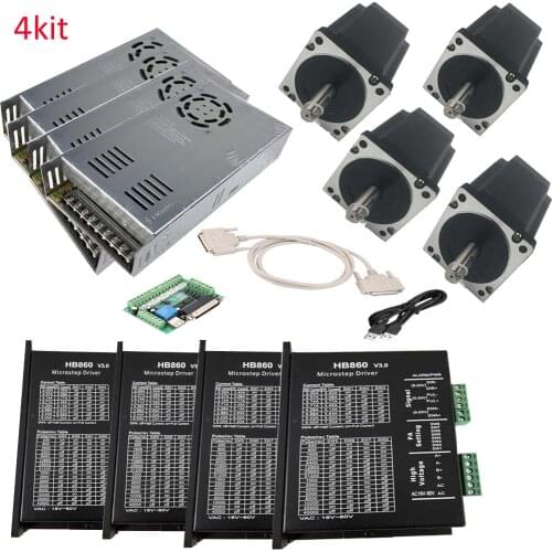 NEMA 34 CNC 86 Stepper Motor 155mm 12 N.M 34HS 5802 + HB860 Stepper Motor Driver + 5 Axis Breakout Board + Power Supply