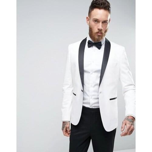 JELTONEWIN 2021 Men Wedding Tuxedos White Jacket Black Shawl Lapel Wedding Suits For Men Slim Fit Best Man Suit Groom Tuxedo
