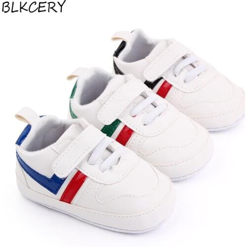 New Fashion Leather Newborn Baby Shoes Unisex White Patch Buckle Strap Infant Baby Boy Girl Toddler Shoes Soft Soles Sneakers