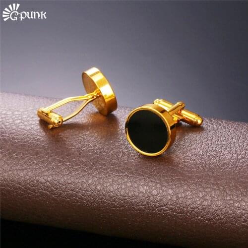 Round Black Cufflinks For Mens With Display Box High Quality Enamel Gold/ / color Brand Cuff Buttons Mens Gift C2001G