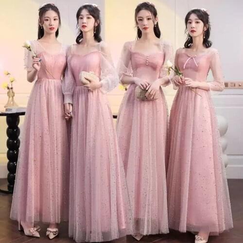 Bridesmaids Dresses Illusion Full V-Neck Pearls Pleat Crystal Lace Tulle Spaghetti Straps Luxury Women Wedding Party Gown E607