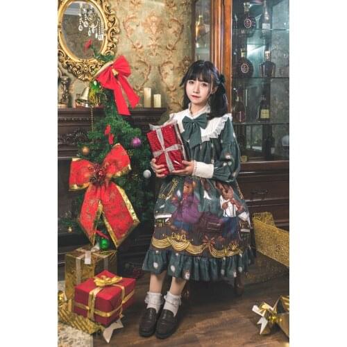 Sweet princess lolita dress vintage falbala stand cute bowknot printing high waist victorian dress kawaii girl gothic lolita op