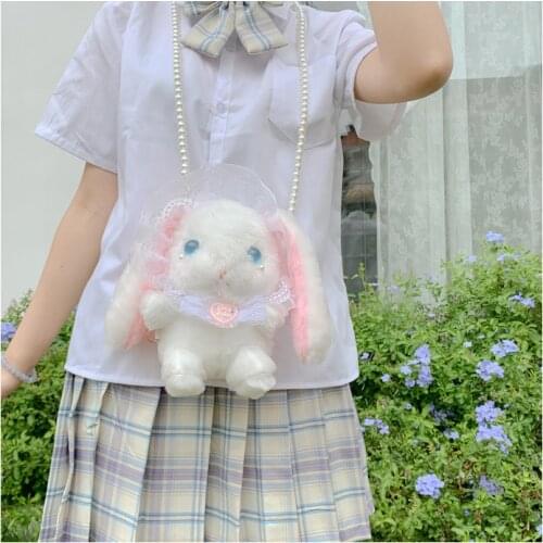 Plush Messenger Bag Sweet Lolita Rabbit Bag JK Bag Cute Bunny Shoulder Bag Birthday Gift Cosplay Japanese Kawaii JK Dolls Bags