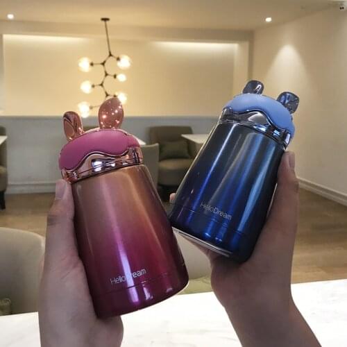 Lovely Thermos Hot Water Bottle 304 Stainless Steel Cute Rabbit Cover Gradients Vacuum Flask Coffee mug insulated Cup