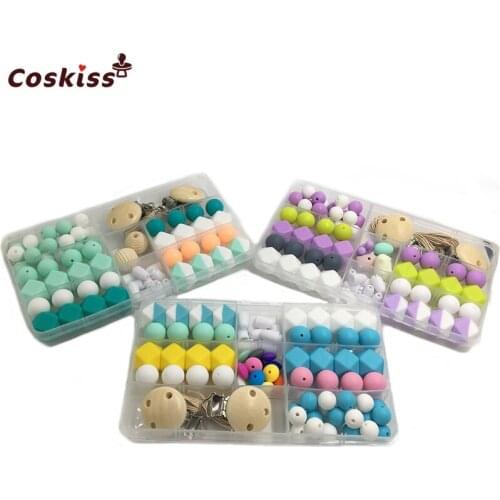 3pc DIY Baby Teether Accessories Geometry Hexagonal Round Silicone Bead Wooden Pacifier Clip Breakaway Safety Clasp For Bracelet