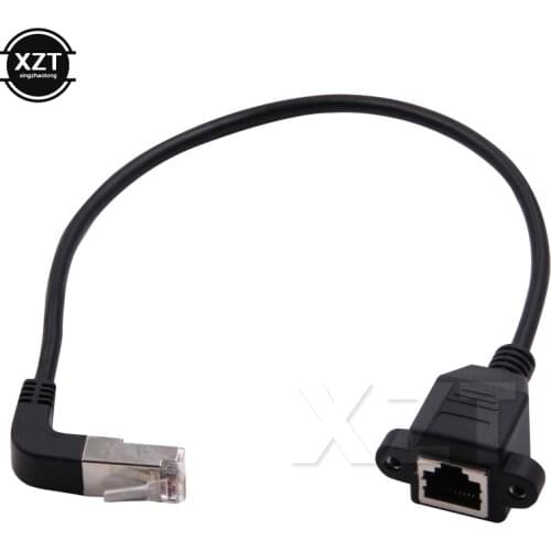 RJ45 Male to Female Adapter 90 Degree Angle Cat 5e RJ45 Lan Ethernet Network Connector Extension Cable Screw Port 0.3/0.6/1/1.5m