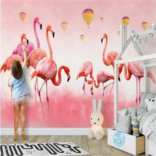 Hand painted flamingo feather background wall custom large indoor wall covering wallpaper mural photo wall