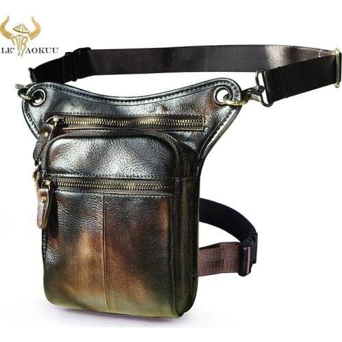 New Luxury Genuine Leather Design Men vintage Coffee Small Belt Messenger Bag Travel Fanny Waist Pack Drop Leg Bag Pouch 211-2