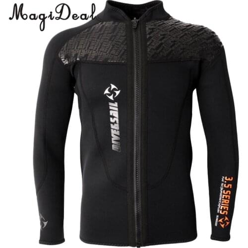Phenovo 3MM Warm Neoprene Long Sleeve Wetsuit for Men Front Zipper Jacket Top Surf Scuba Diving Swimming Snorkeling Surfing Top