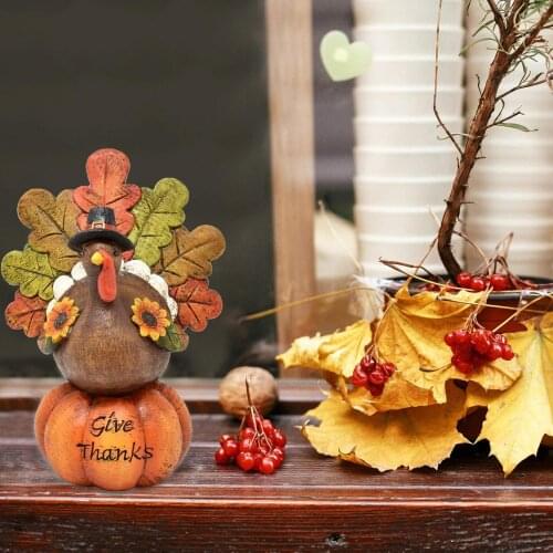 Thanksgiving Pumpkin Turkey Ornament Small Resin Fall Table Decoration Figurines for Halloween Figurines Miniatures Decoration