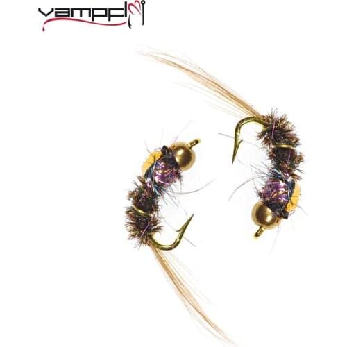 Vampfly 1 dozen Fly Fihsing Brass Bead Head Nymph Flies Artificial Insect Fishing Baits Stream Trout Fly lures