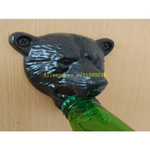 20pcs/lot Vintage Cast Iron Bear Design Beer bottle Opener Wall Mounted Glass Bottle Cap Opener Kitchen Bar Openers Tools