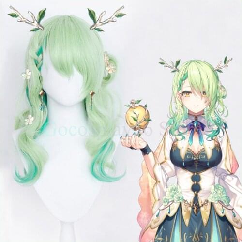 VTuber Ceres Fauna Wig Hololive English Cosplay Girls Gradient Green Long Curly Wavy Synthetic Hair Kawaii Lolita