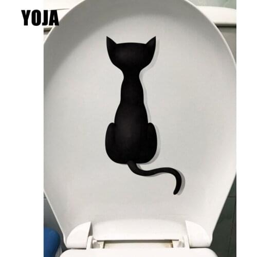 YOJA 12.4*24.8CM Black Cats Back Cartoon Toilet Seat Stickers Wall Decor Decals T1-0045
