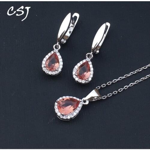 CSJ Jewelry Sets Sterling 925 Silver Created Zultanite Earring And Pendant Fine Jewelry Women Lady Party Wedding Gift With Box