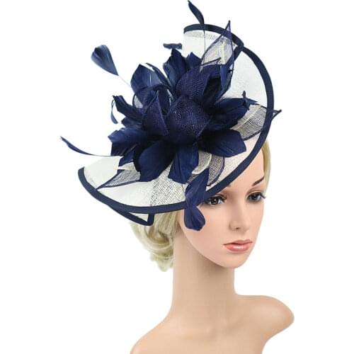 1Pc Hat Women Flower Mesh Ribbons Hat Headband or A Clip Cocktail Tea Party Headwewar for Girls Bridal Hair Accessories