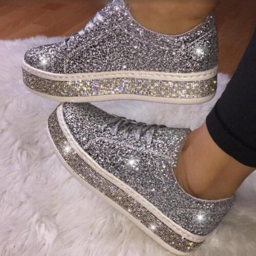 Womens shoes Womens flat shoes Casual lace-up sexy rhinestone new crystal platform sneakers 2021