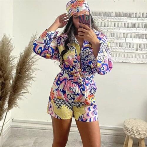 Woman Elegant Pink Loose Print Shorts Suits 2021 Vintage Summer Female Beach Shirt Suit Ladies Floral Shirt Sets