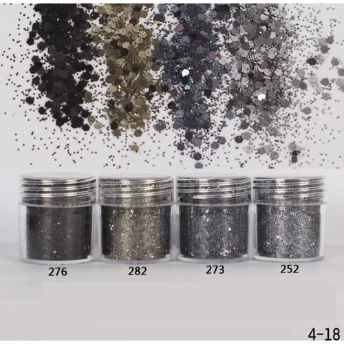 1 Box Ash Black Color Nail Glitter Dust Fine Mix 3D Nail Sequins Acrylic Glitter Powder Large Nail Art Tips Decoration 10ml