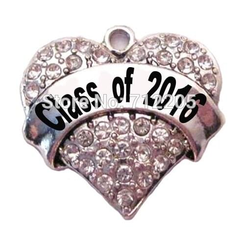 New 100pcs a lot rhodium plated fashion class of 2016 Clear Crystal Heart Family Pendant(P100197)