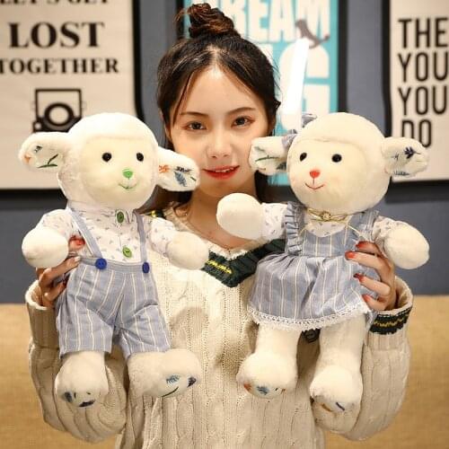 2pcs/lot Kawaii Couple Sheep Plush Toys Lovely Dressing Alpaca Dolls Stuffed Soft Animal Toy for Children Lovers Birthday Gifts