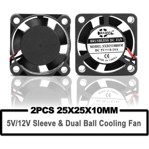 2Pcs SXDOOL Cooler 2510 25x25x10mm Sleeve/Ball 12V 5V 2.5CM MINI Cooling Fan for Laptop Heatsink 25mm For 3D Printer Fan