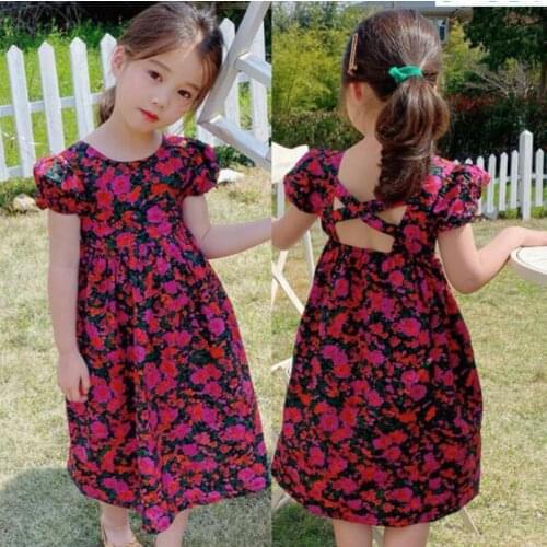 2021 Summer Baby Girls Printed Back Crosee Dress, Princess Kids Cute Clothing, 5 pieces/lot, Wholesale