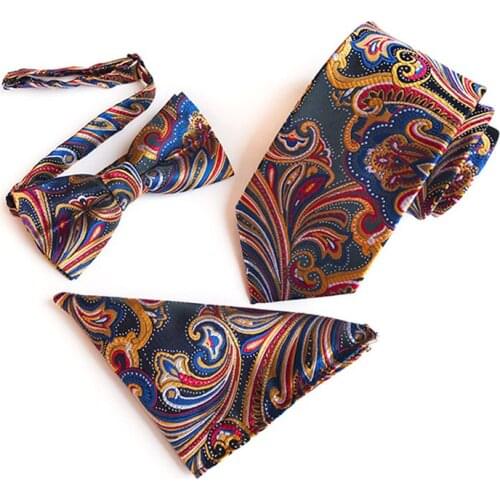 2021 Foreign Trade Polyester Jacquard 8cm Tie Bow Tie Pocket Towel Three Piece Set Off White Shirt Ties Mens Ties for Men