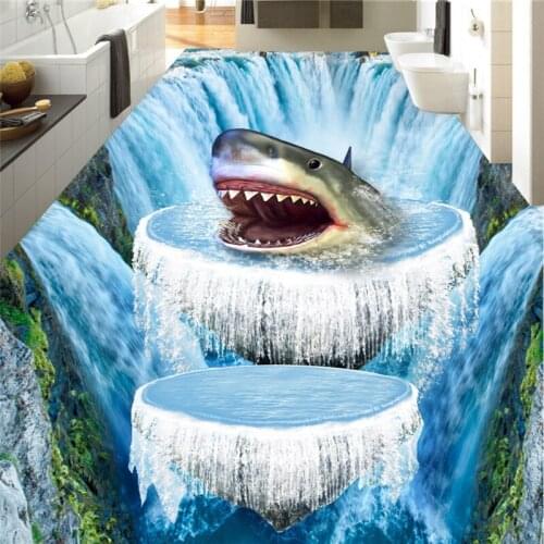 Beibehang Large custom flooring thrill through waterfall shark 3D floor home decoration