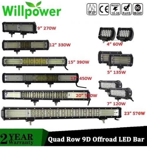 Willpower 4-23 inch Quad Row LED Light Bar 60W 120W 330W 390W 450W 510W 570W for 4x4 Off Road Truck SUV ATV Boat Car 4WD 12V 24V