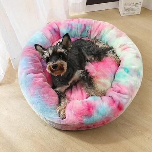 40cm 50cm Autumn Winter Pet Warm Fur Bed Round Step-on Colorful Dog Cat Plush Mat Large Size Puppys Mattress Sofa 3
