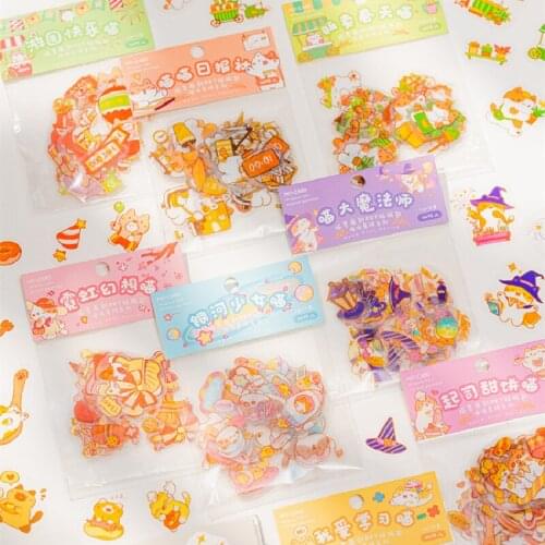 8 Designs 46 Pcs/bag Cartoon cat series Cute Animal Hand Account Decor DIY PET Collage Material Stickers