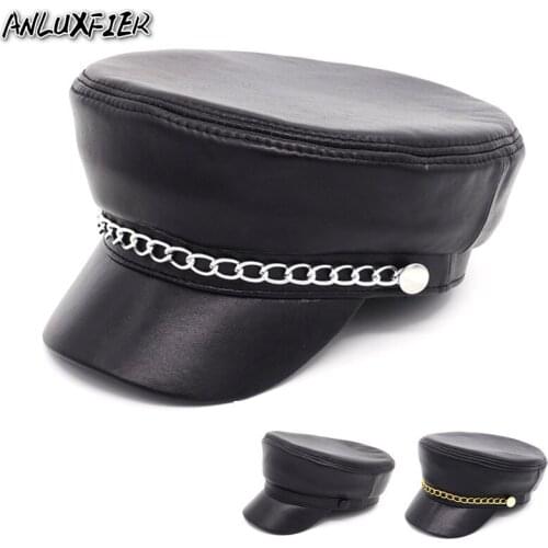 B-7146 Adult Leather Sheepskin Cap Mens Baseball Cap Female Fashion Visor Hats New Year Gift