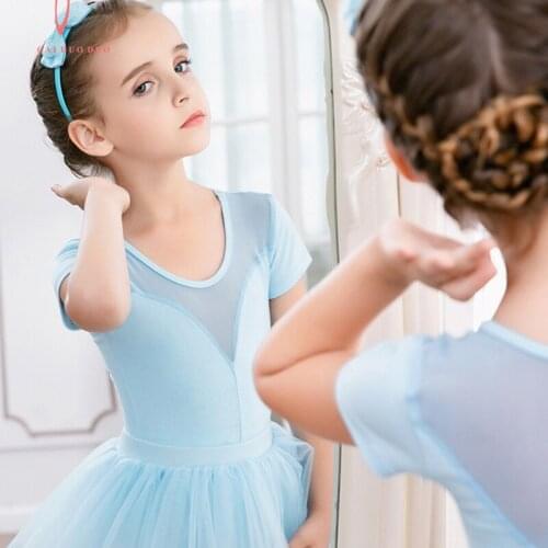 Leotards Girls Short Sleeve Ballet Leotard Cotton Mesh Gymnastics Leotard Kids Ballerina Tutu Skirt Dance costume Ballet Dress
