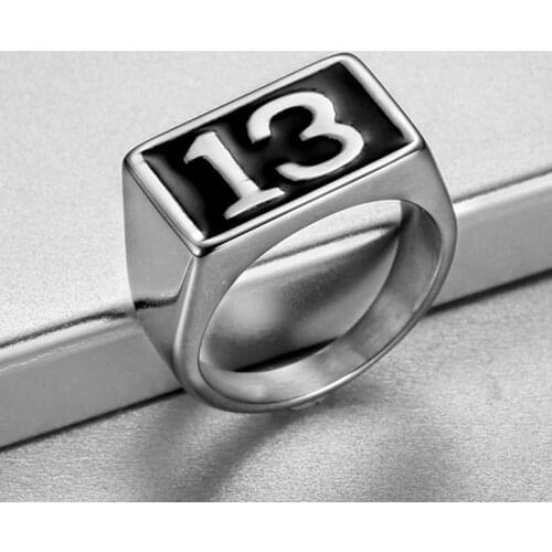 Free Shipping Punk 316L Stainless Steel Silver color Black color Enamel Number 13 Ring Thirteen Rings US Size 7-15