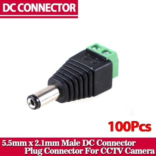 Big sale 100PCS DC Connector CCTV male Plug Adapter Cable UTP Camera Video Balun Connector 5.5 x 2.1mm Free shipping