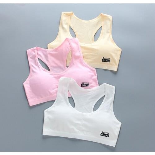 Bra With Chest Pad Sport Girls Cotton Puberty Kids Letter Vest Training Running Tops Breathable Underwear Yoga Gym Bras 6-18Y