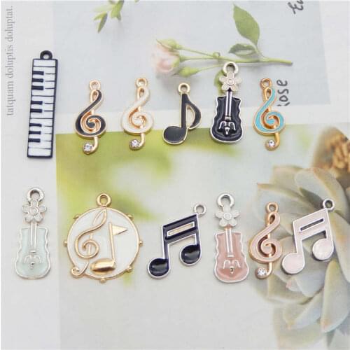 Julie Wang 12PCS Enamel Charms Mixed Musical Instrument Note Guitar Zinc Alloy Gold Tone Pendant Jewelry Making Accessory