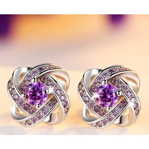 Popular 925 Silver Mosaic Crystal Round Earrings Trendy Fashion Charm Jewelry Accessories Gifts for Her Women