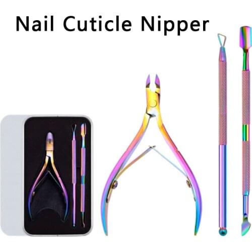3pcs/Box Stainless Steel Nail Cuticle Nipper Rainbow Tweezer Clipper Dead Skin Remover Scissor Plier Pusher Foot Care Tool