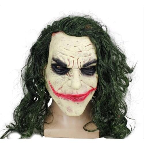 Joker Mask Horror Clown Cosplay Latex Masks With Green Hair Wig Scary Halloween Party Costume Props Mask Party Costume