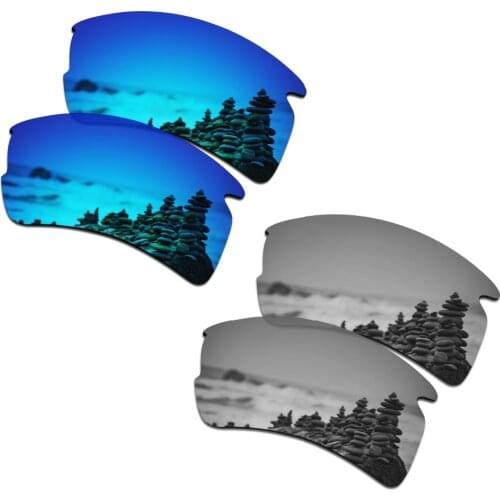 SmartVLT 2 Pairs Polarized Sunglasses Replacement Lenses for Oakley Flak 2.0 XL Ice Blue and Silver Titanium